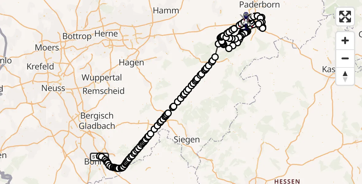Flugroute Polizeihubschrauber Sankt Augustin - Paderborn Lippstadt Airport, 06 Februar 2026, 08:04