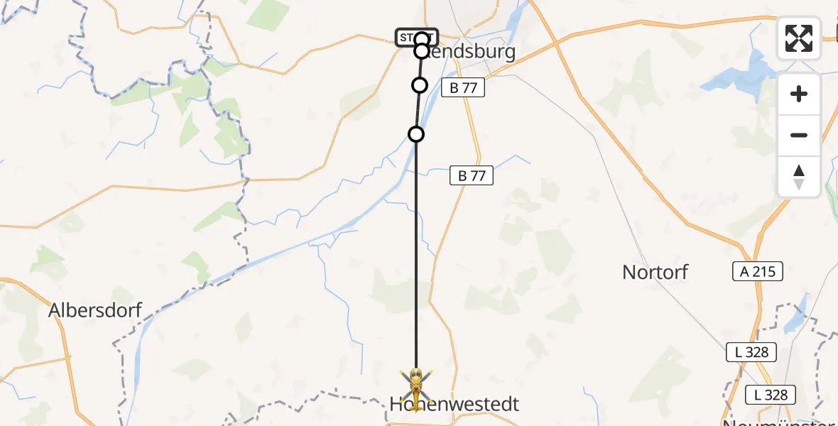 Flugroute Rettungshubschrauber Fockbek - Hohenwestedt, 06 Februar 2026, 09:44