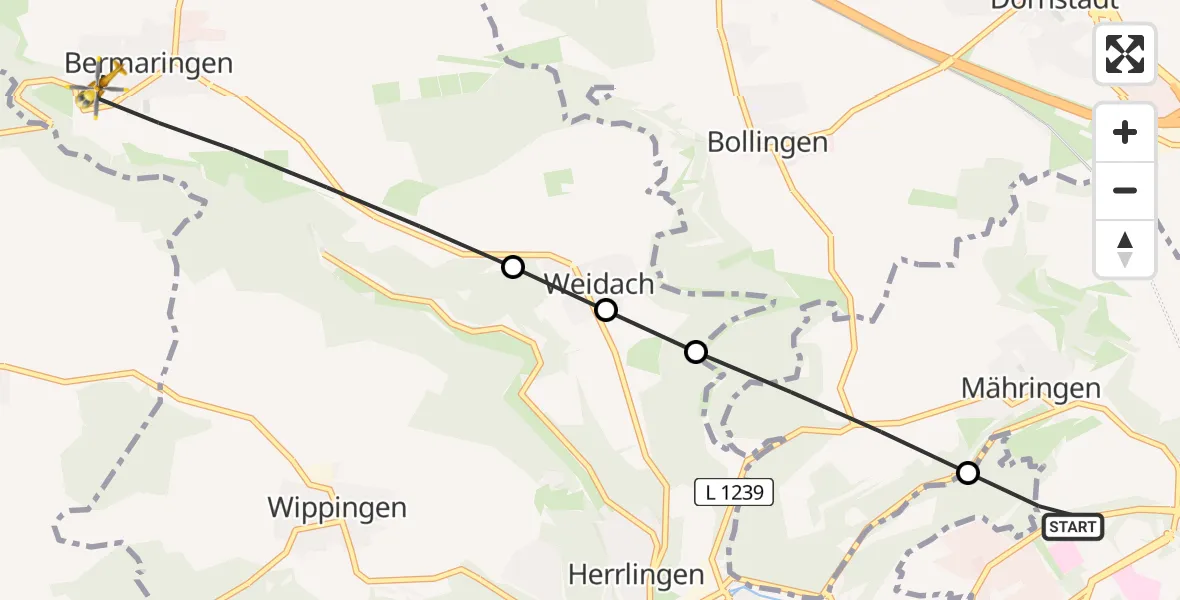 Flugroute Rettungshubschrauber ADAC Air Rescue Station Ulm (Christoph 22) - Blaustein, 06 Februar 2026, 09:47
