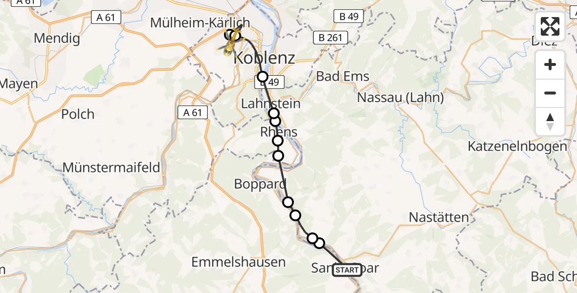 Flugroute Rettungshubschrauber Biebernheim - Koblenz, 06 Februar 2026, 09:47