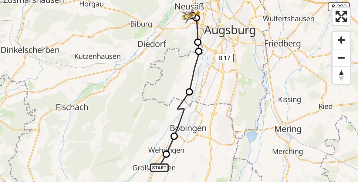 Routekaart van de vlucht: Rettungshubschrauber nach Augsburg University Hospital Heliport
