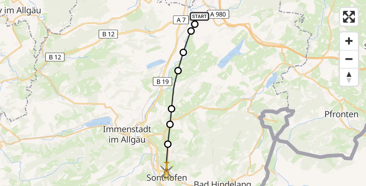 Routekaart van de vlucht: Rettungshubschrauber nach Binswangen, Johann-Socher-Straße