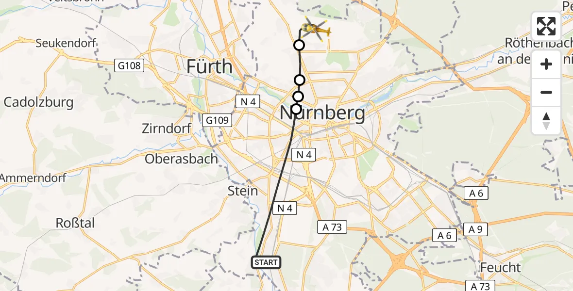 Flugroute Rettungshubschrauber Nürnberg - Nuremberg Airport, 06 Februar 2026, 10:35