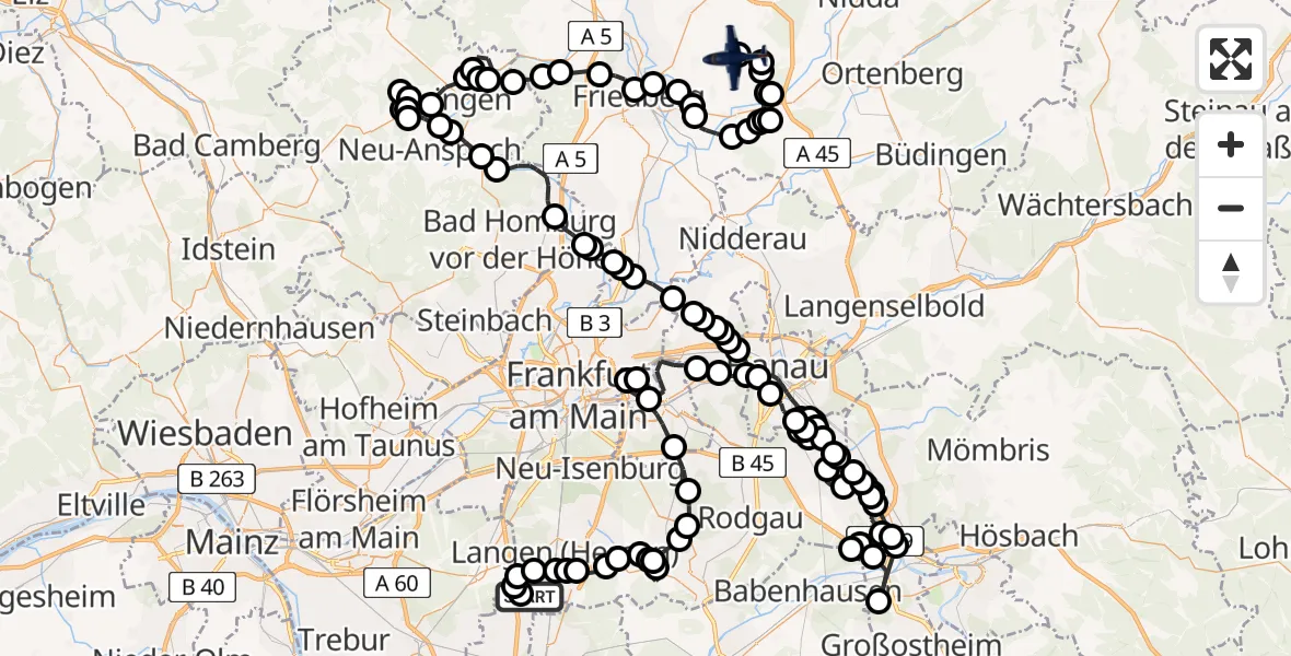 Flugroute Polizeiflugzeug Frankfurt-Egelsbach Airport - Heuchelheim, 06 Februar 2026, 10:36