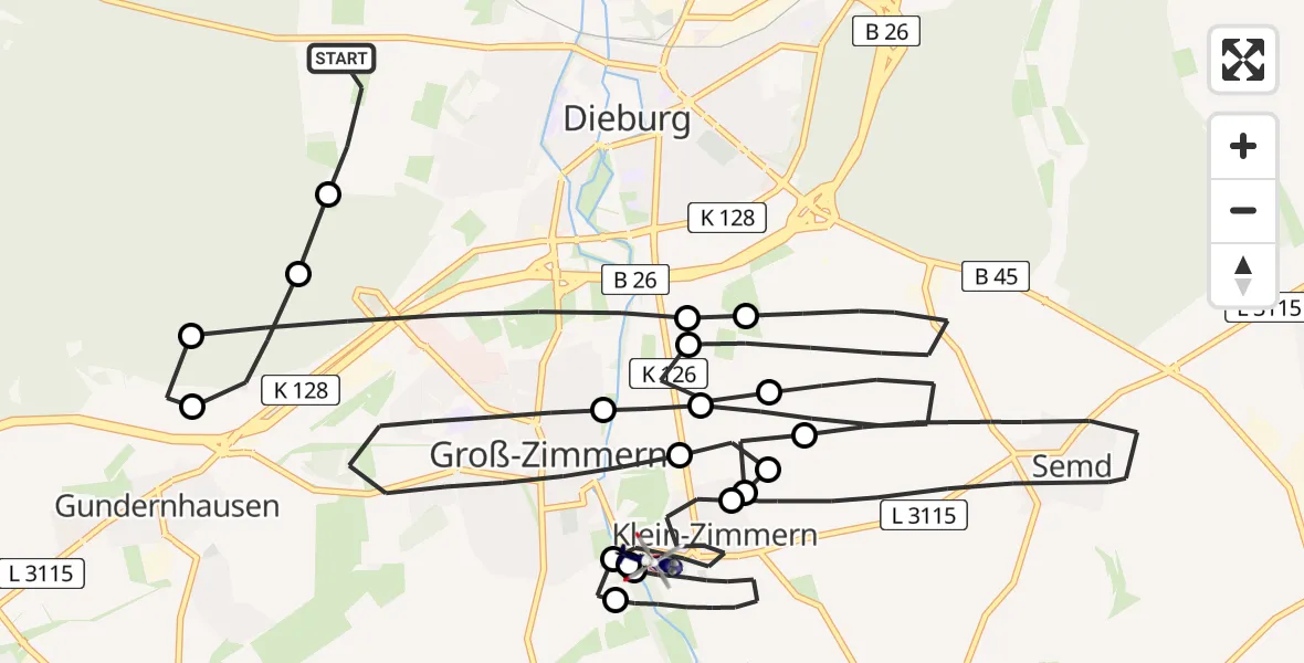 Routekaart van de vlucht: Polizeihubschrauber nach Klein-Zimmern, L 3115
