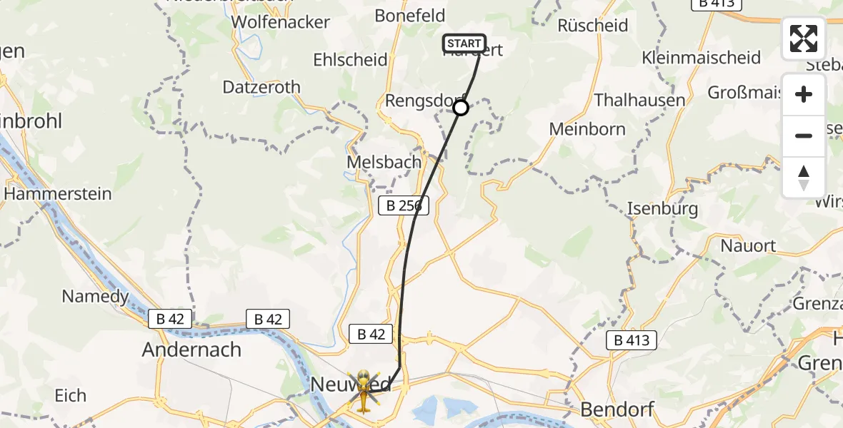 Routekaart van de vlucht: Rettungshubschrauber nach Neuwied, Friedrich-Siegert-Straße