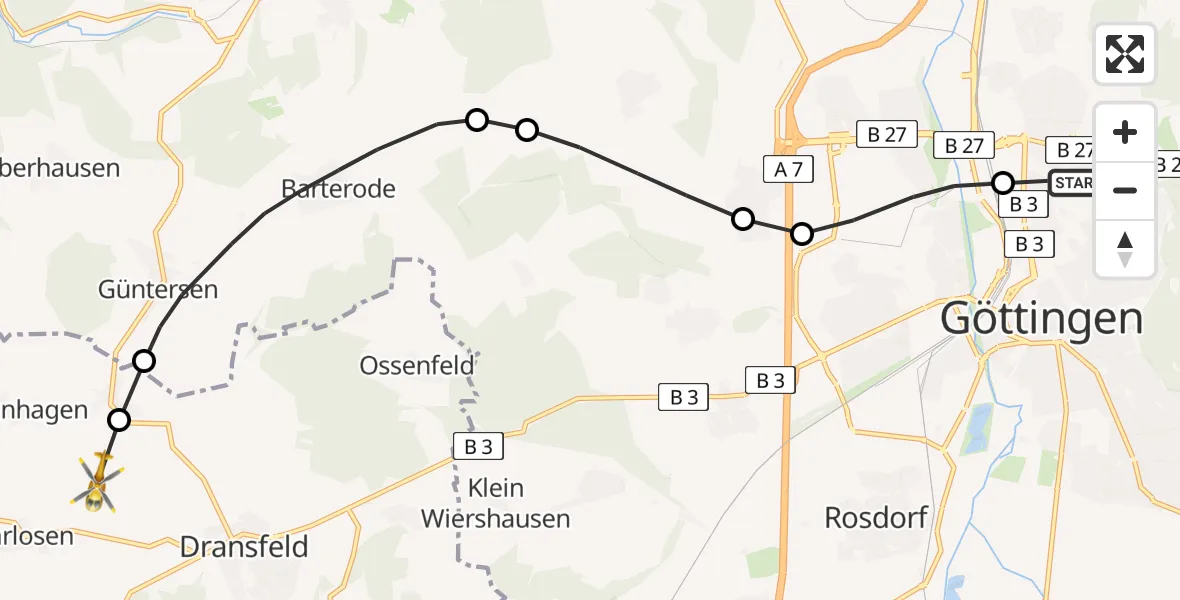 Routekaart van de vlucht: Rettungshubschrauber nach Dransfeld, Imbser Weg