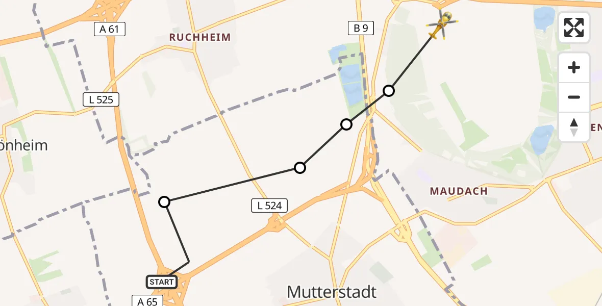 Flugroute Rettungshubschrauber Mutterstadt - Ludwigshafen am Rhein, 06 Februar 2026, 10:44