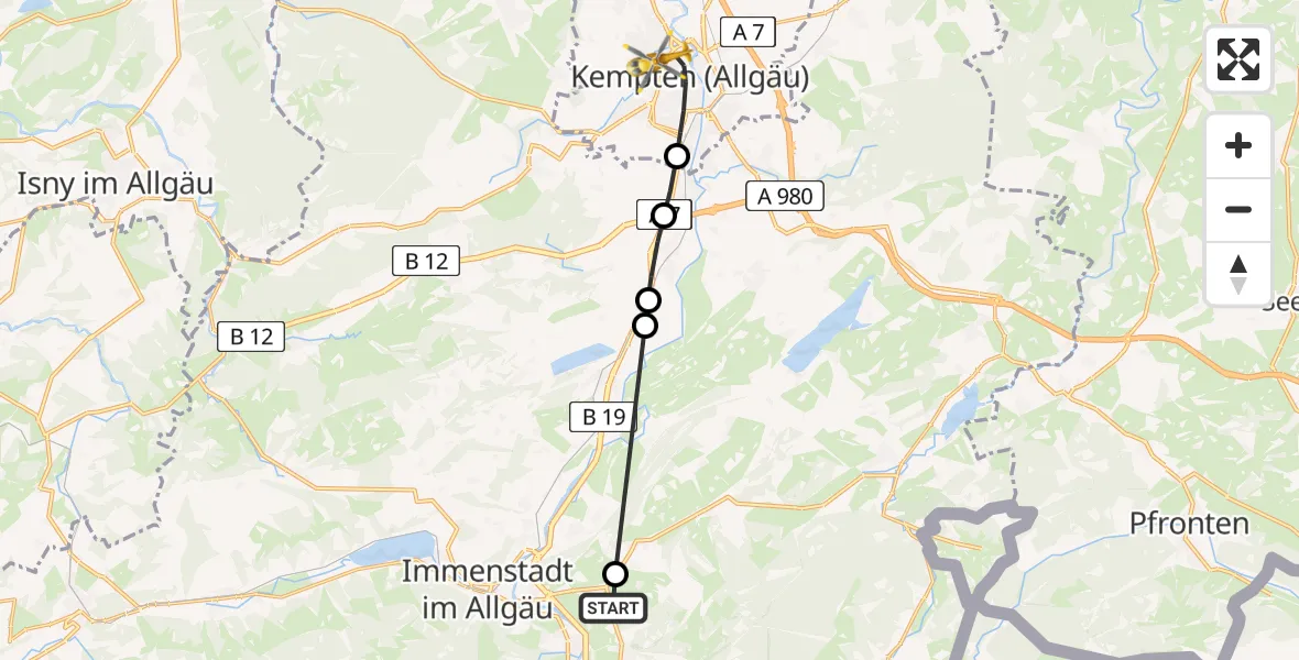 Flugroute Rettungshubschrauber Burgberg im Allgäu - Kempten (Allgäu), 06 Februar 2026, 10:46
