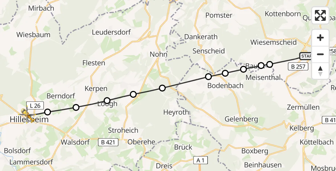 Flugroute Ambulanzhubschrauber Müllenbach - Hillesheim, 06 Februar 2026, 10:50