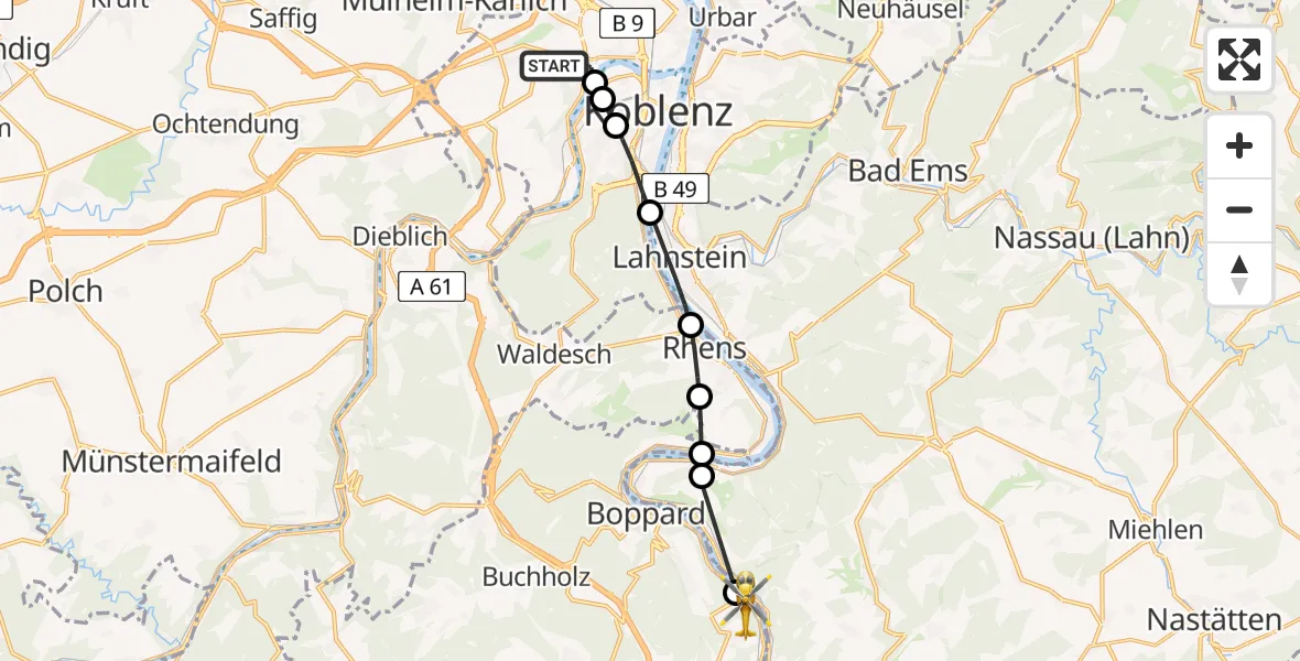Flugroute Rettungshubschrauber Koblenz - Bad Salzig, 06 Februar 2026, 10:55