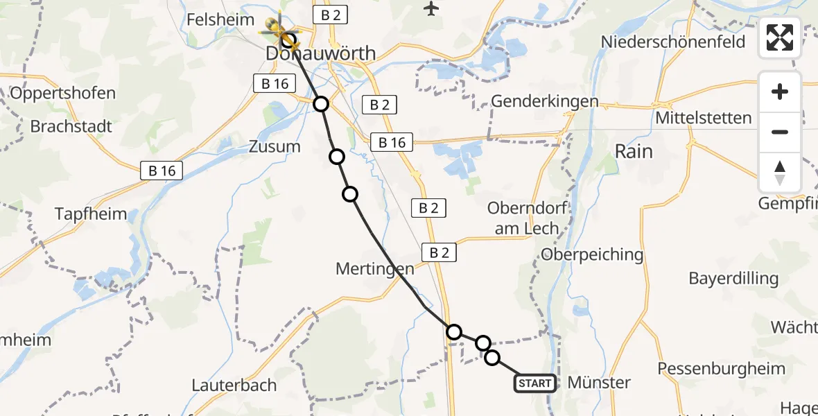 Routekaart van de vlucht: Rettungshubschrauber nach Donauwörth, Westspange