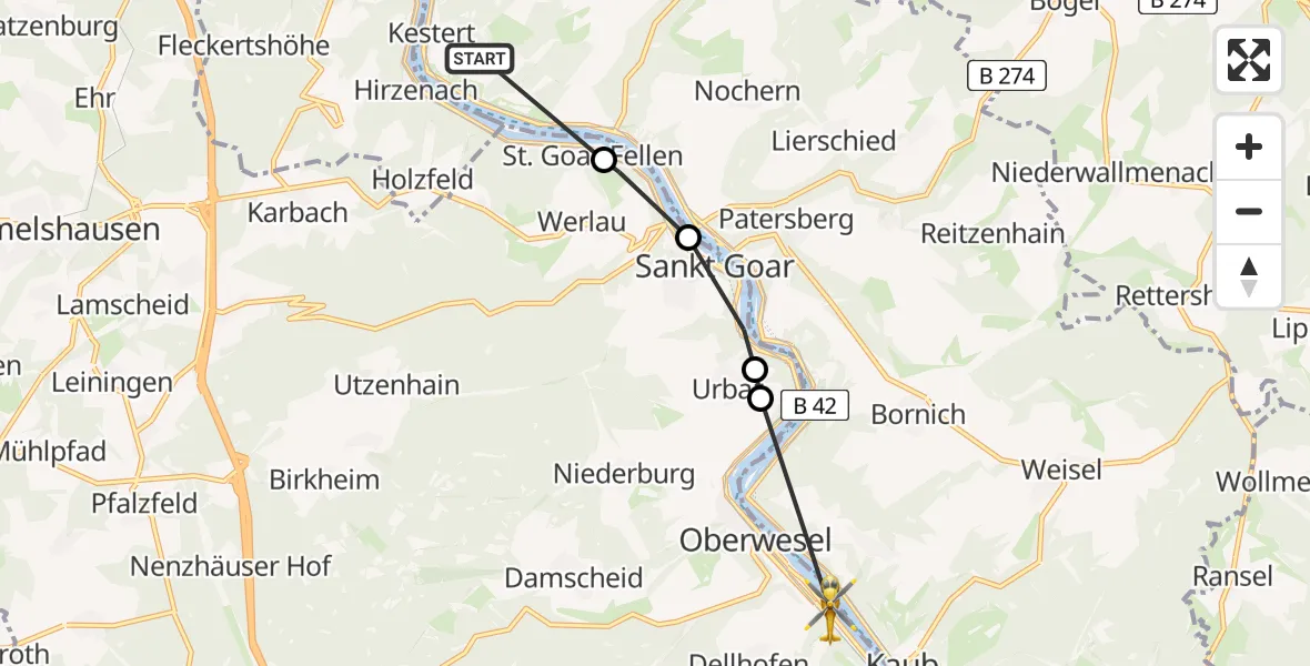 Flugroute Rettungshubschrauber Kestert - Dellhofen, 06 Februar 2026, 11:03