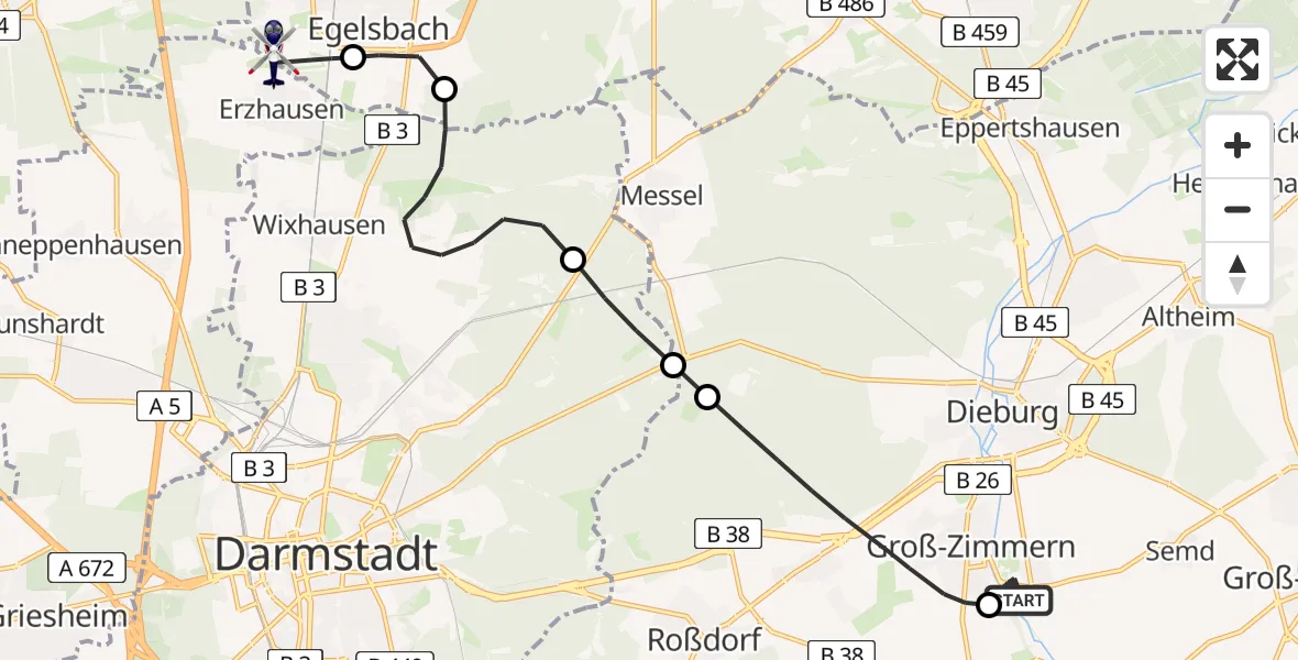 Flugroute Polizeihubschrauber Klein-Zimmern - Frankfurt-Egelsbach Airport, 06 Februar 2026, 11:05