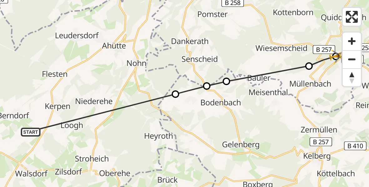 Flugroute Ambulanzhubschrauber Berndorf - Nürburg, 06 Februar 2026, 11:22