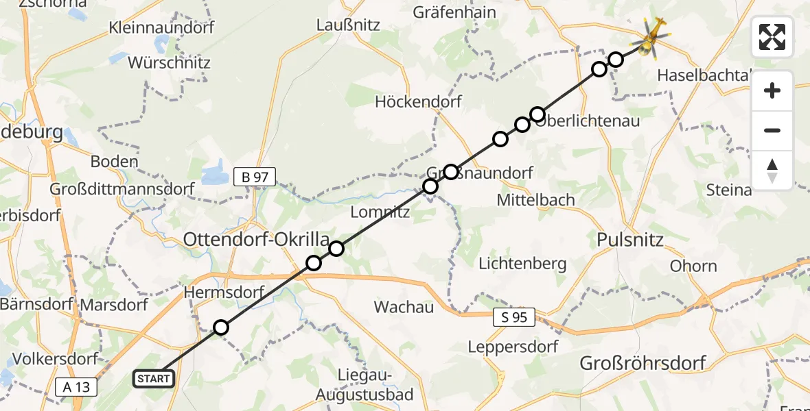Flugroute Rettungshubschrauber Dresden - Haselbachtal, 06 Februar 2026, 11:22
