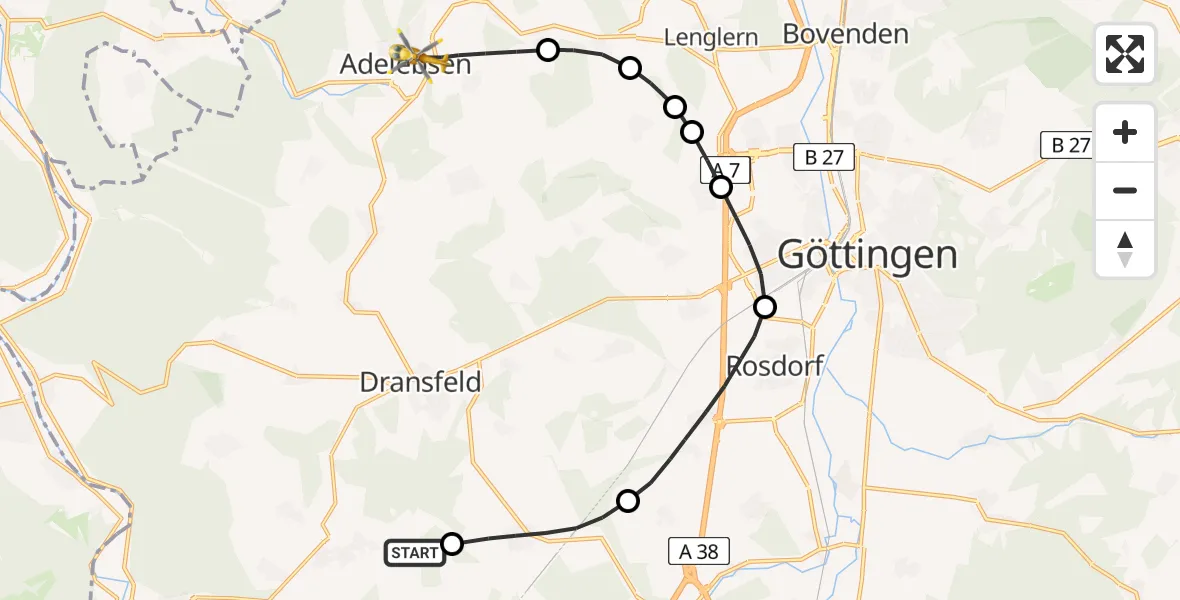 Flugroute Rettungshubschrauber Scheden - Adelebsen, 06 Februar 2026, 11:23