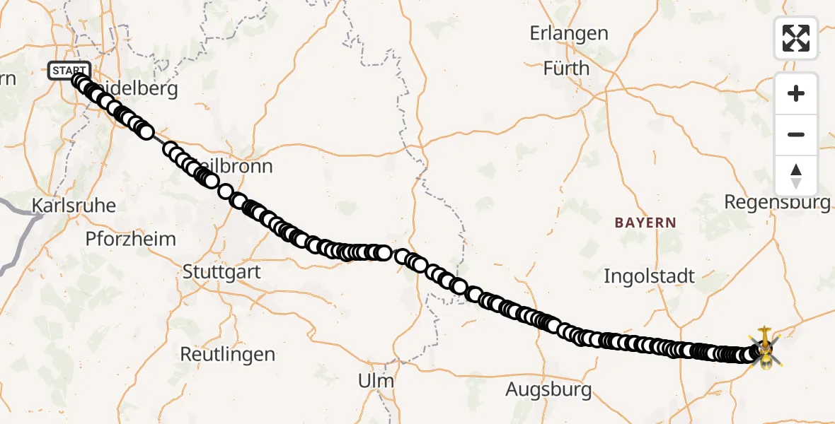 Routekaart van de vlucht: Rettungshubschrauber nach Landshut Airfield