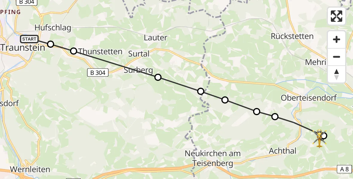 Flugroute Rettungshubschrauber Traunstein - Obermoos, 06 Februar 2026, 11:32
