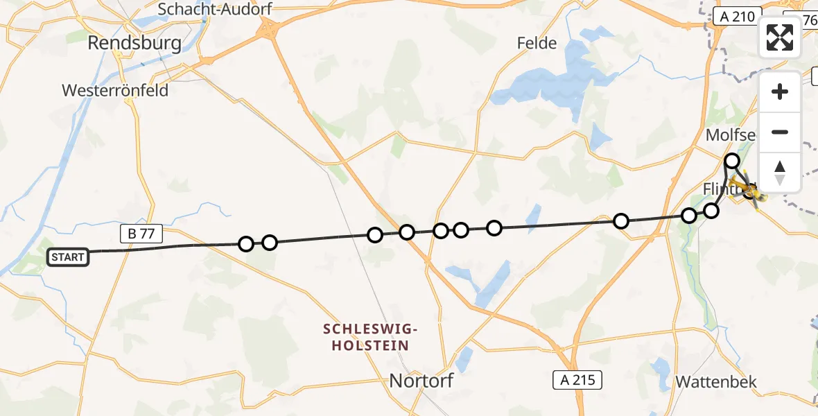 Flugroute Rettungshubschrauber Jevenstedt - Flintbek, 06 Februar 2026, 11:34