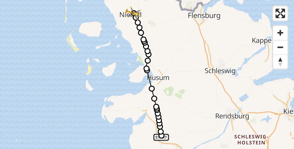 Flugroute Rettungshubschrauber Heide - Niebüll, 06 Februar 2026, 11:36