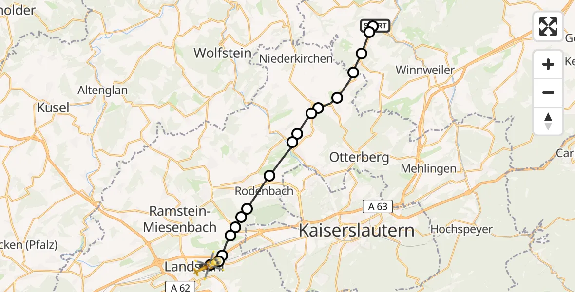 Routekaart van de vlucht: Rettungshubschrauber nach Landstuhl, Konrad-Adenauer-Straße