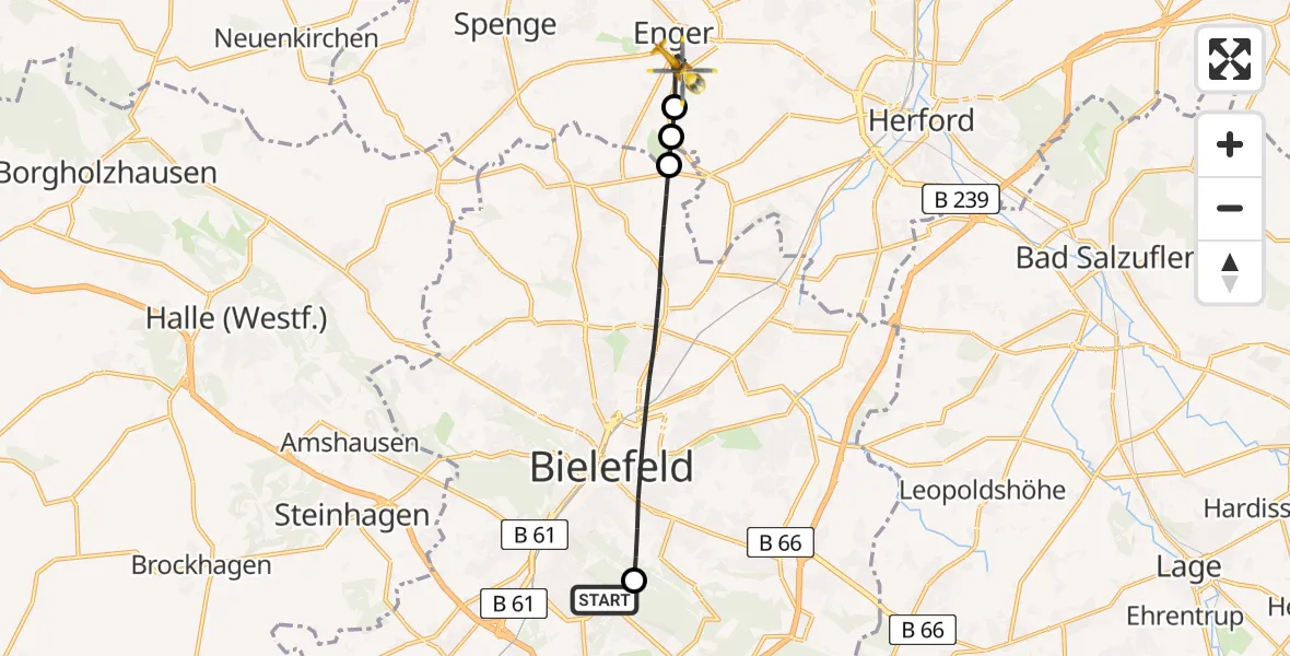 Routekaart van de vlucht: Rettungshubschrauber nach Enger, Elsternweg