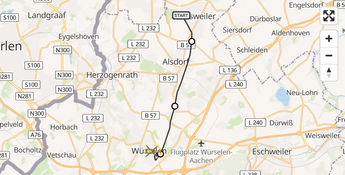 Flugroute Rettungshubschrauber Baesweiler - Rhein-Maas Hospital Heliport, 06 Februar 2026, 11:56