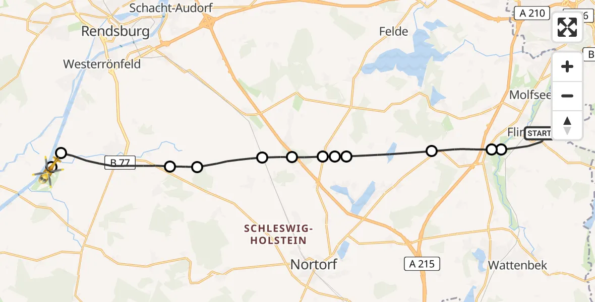 Routekaart van de vlucht: Rettungshubschrauber nach Rendsburg-Schachtholm Airfield