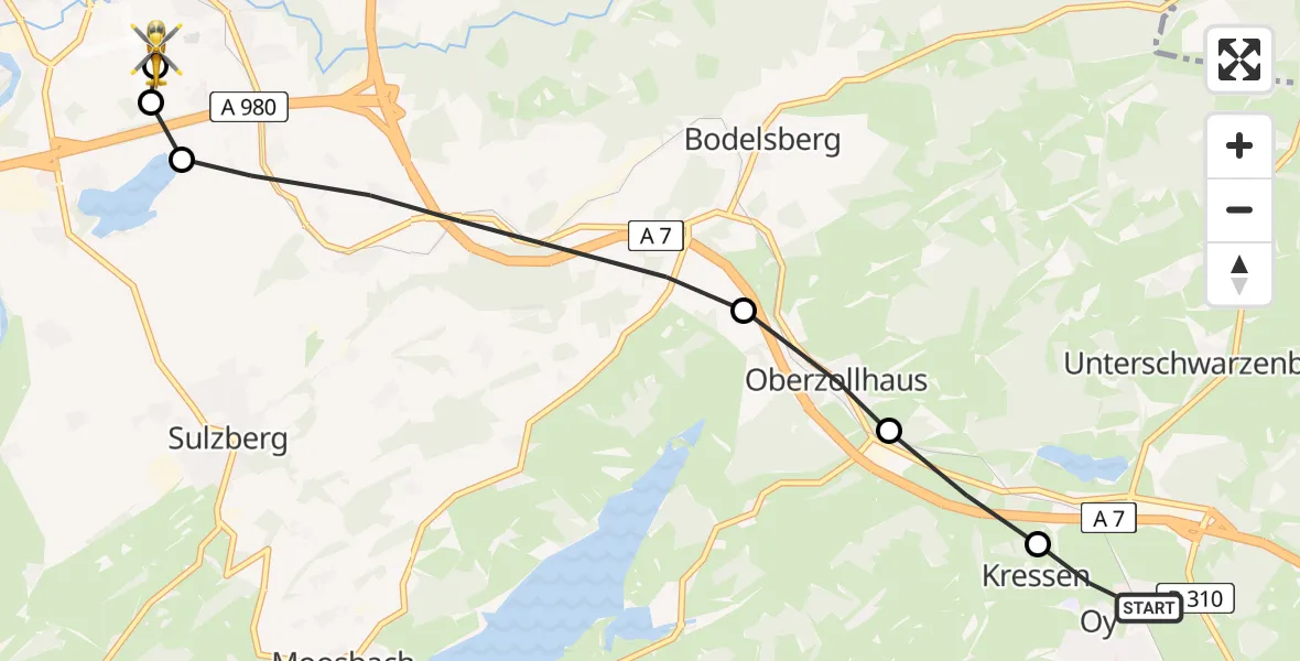 Flugroute Rettungshubschrauber Oy - Kempten-Durach Airfield, 06 Februar 2026, 12:35