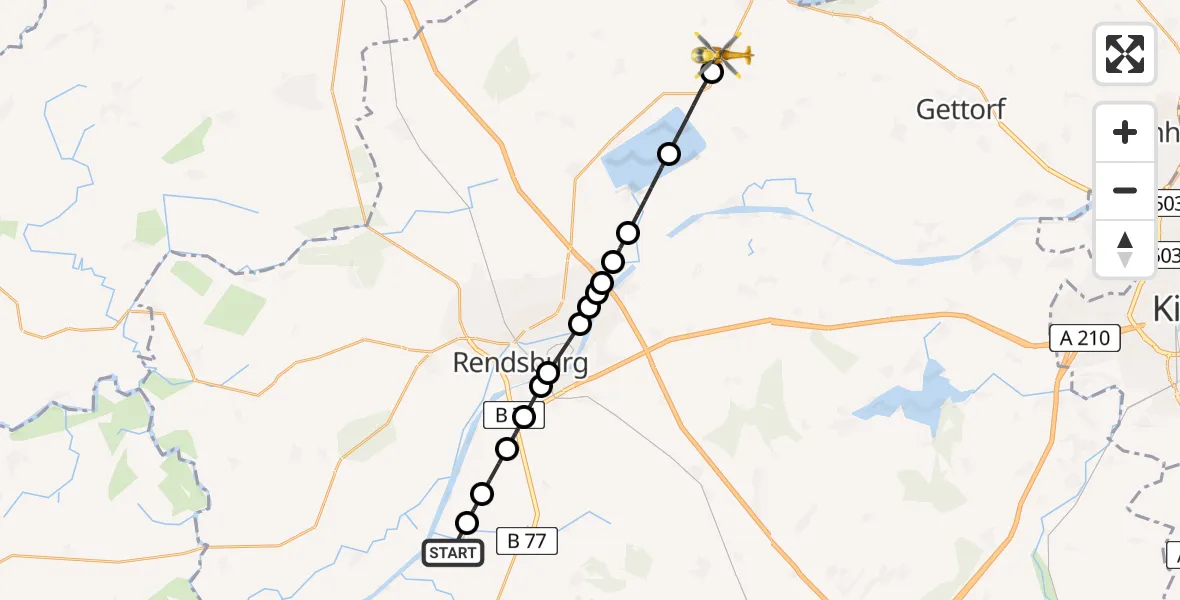 Flugroute Rettungshubschrauber Jevenstedt - Goosefeld, 06 Februar 2026, 13:10
