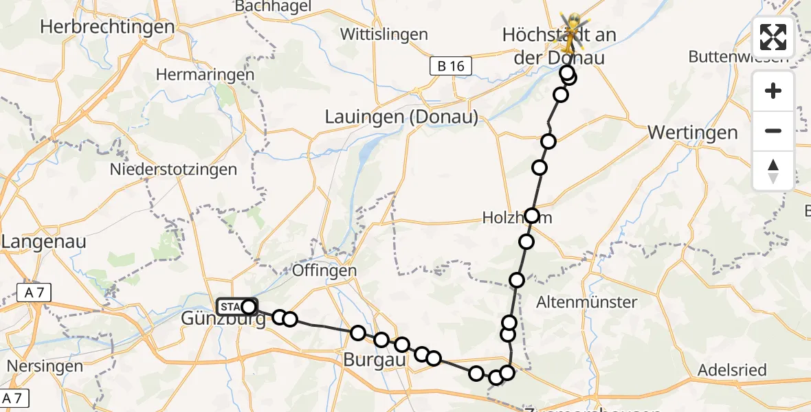 Flugroute Rettungshubschrauber Günzburg - Sonderheim, 06 Februar 2026, 13:17