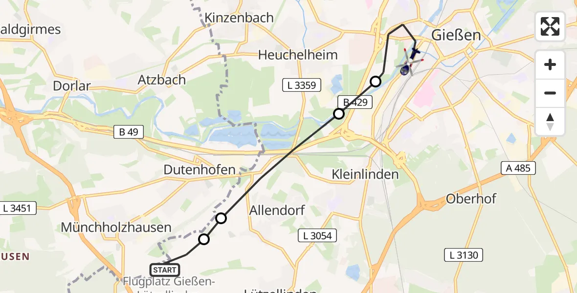 Flugroute Polizeihubschrauber Gießen-Lützellinden Airfield - Gießen, 06 Februar 2026, 14:32