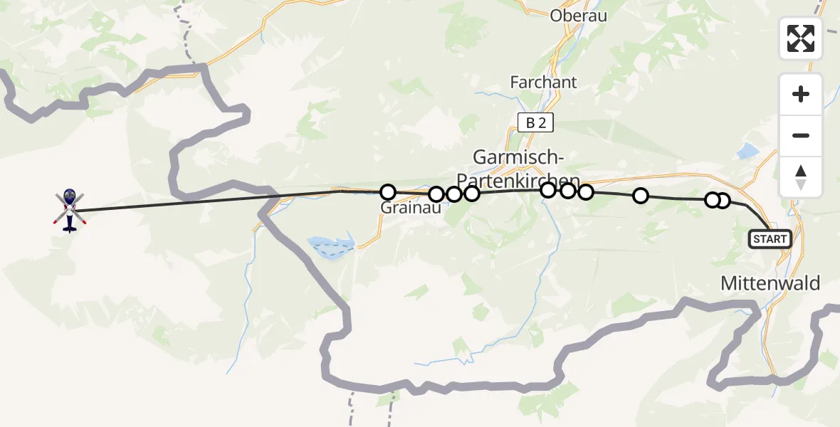 Flugroute Polizeihubschrauber Mittenwald - Garmisch-Partenkirchen, 06 Februar 2026, 14:40