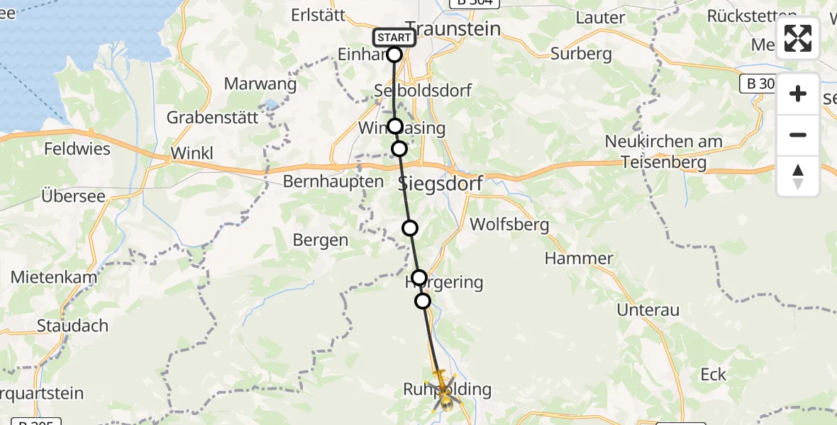 Flugroute Rettungshubschrauber Gemarkung Wolkersdorf - Ruhpolding, 06 Februar 2026, 14:43