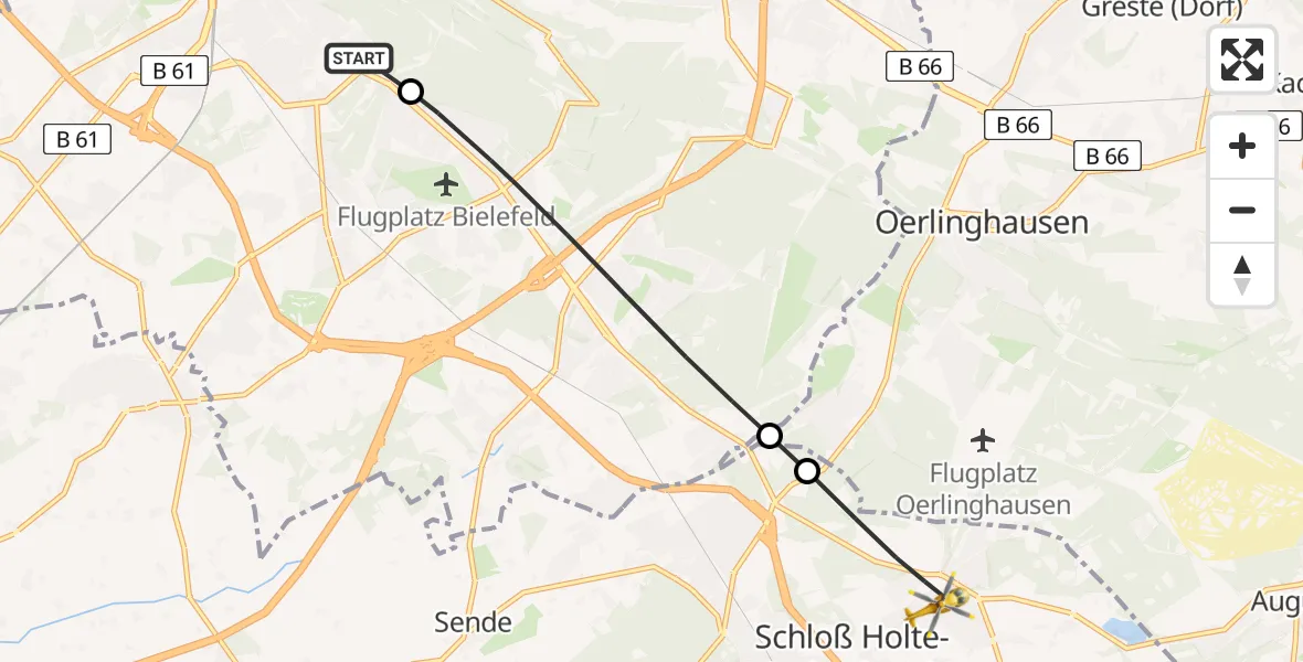 Flugroute Rettungshubschrauber Luftrettungszentrum Bielefeld - Schloß Holte-Stukenbrock, 06 Februar 2026, 14:46