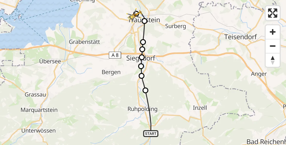 Flugroute Rettungshubschrauber Ruhpolding - Traunstein Hospital Helipad, 06 Februar 2026, 15:08