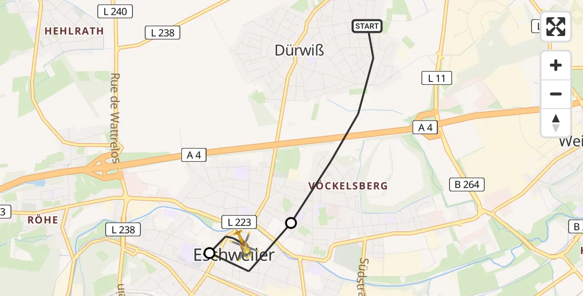 Flugroute Rettungshubschrauber Dürwiß - Eschweiler, 06 Februar 2026, 15:21