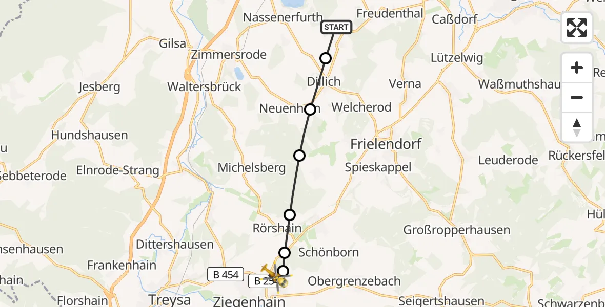 Flugroute Rettungshubschrauber Borken (Hessen) - Niedergrenzebach, 06 Februar 2026, 15:21