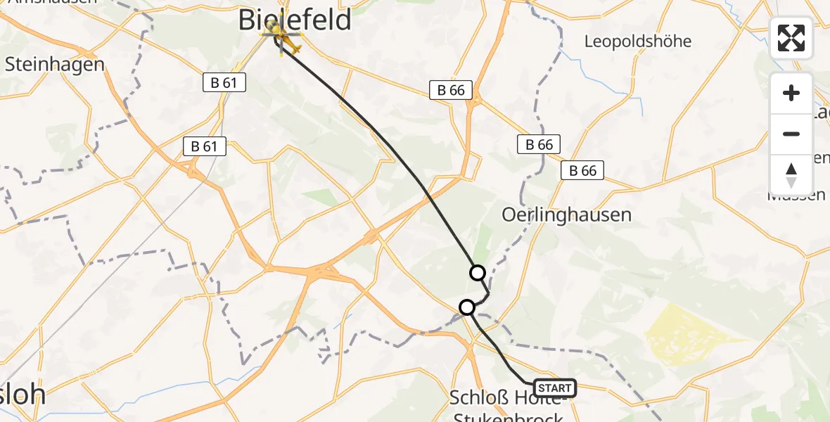 Flugroute Rettungshubschrauber Schloß Holte-Stukenbrock - Bielefeld, 06 Februar 2026, 15:30