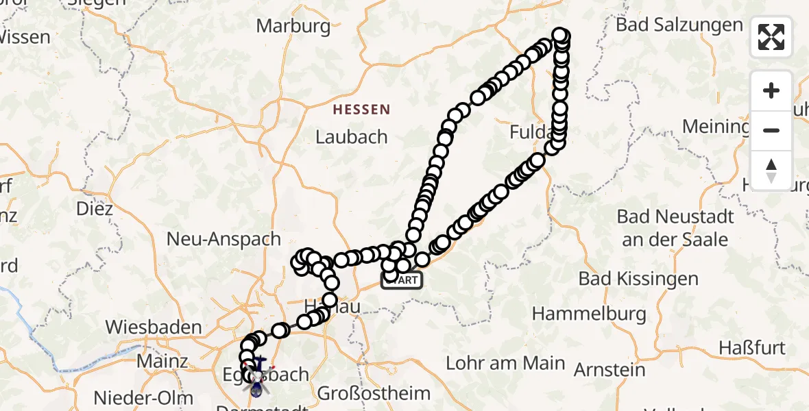 Flugroute Polizeihubschrauber Gelnhausen - Frankfurt-Egelsbach Airport, 06 Februar 2026, 15:40