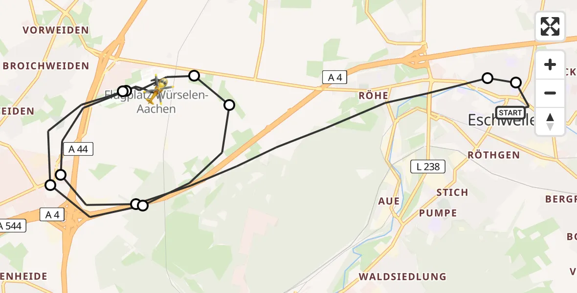 Flugroute Rettungshubschrauber Eschweiler - Aachen-Merzbrück Airport, 06 Februar 2026, 15:42
