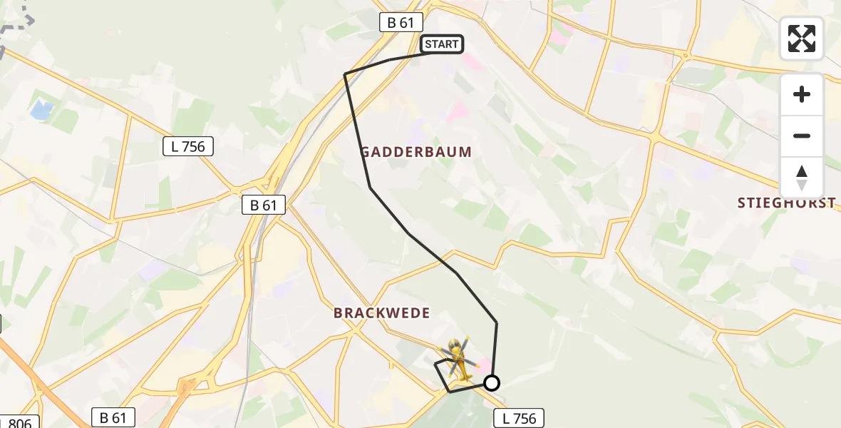 Flugroute Rettungshubschrauber Bielefeld - Luftrettungszentrum Bielefeld, 06 Februar 2026, 16:03