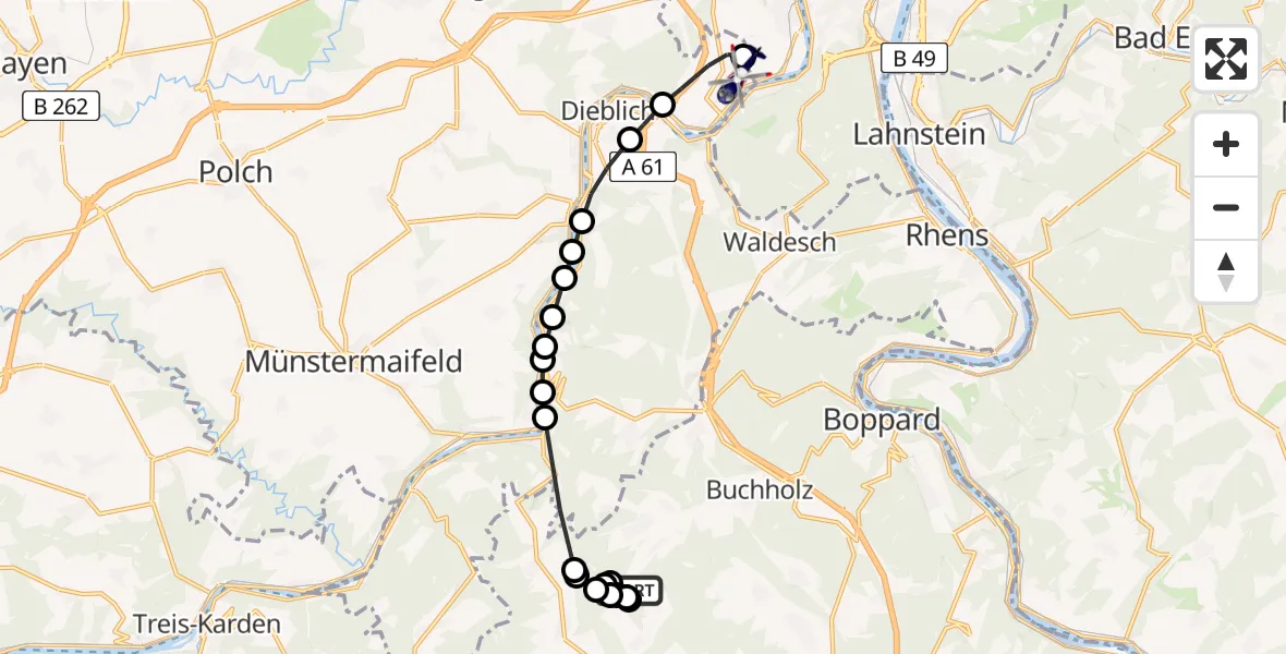Flugroute Polizeihubschrauber Boppard - Koblenz-Winningen Airfield, 06 Februar 2026, 16:08