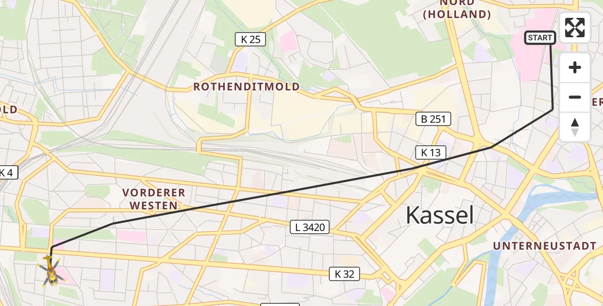 Flugroute Rettungshubschrauber Kassel - Kassel, 06 Februar 2026, 16:17