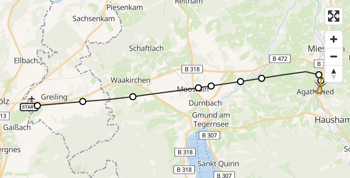 Flugroute Rettungshubschrauber Bad Tölz - Agatharied Hospital Heliport, 06 Februar 2026, 16:17