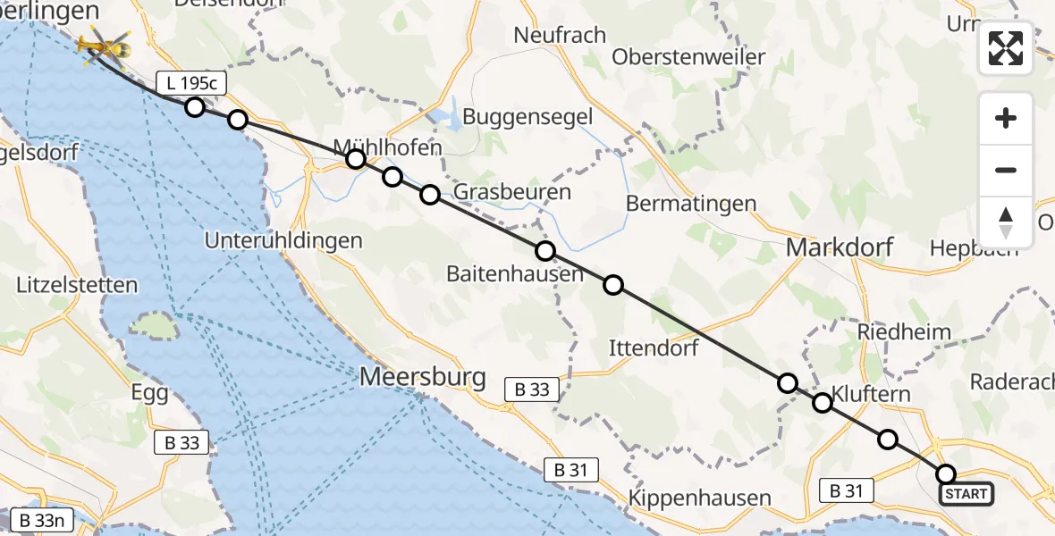 Flugroute Rettungshubschrauber Friedrichshafen Hospital Heliport - Überlingen, 06 Februar 2026, 16:21