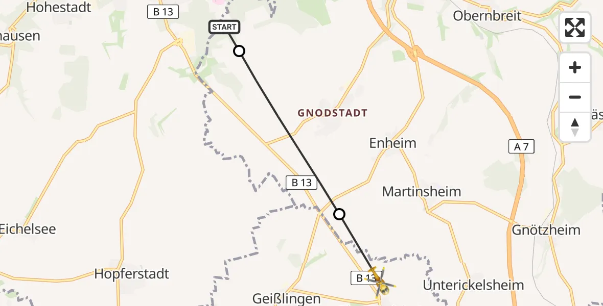 Flugroute Rettungshubschrauber Ochsenfurt - Geißlingen, 06 Februar 2026, 16:27