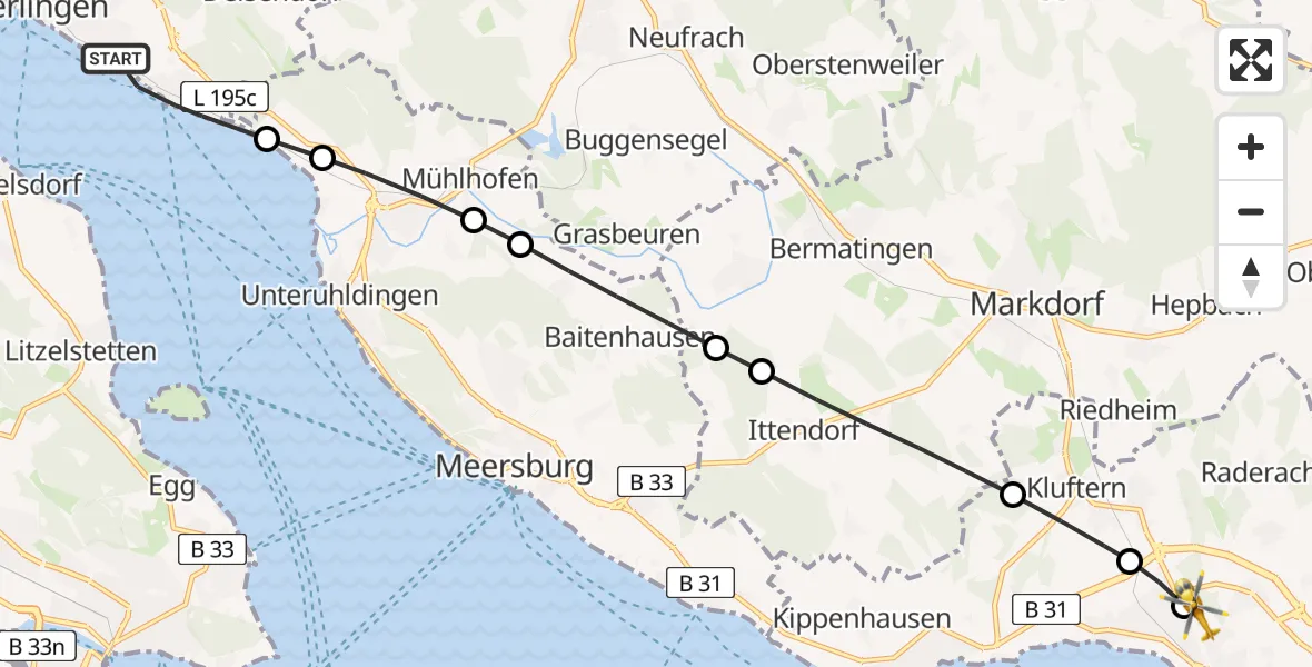 Routekaart van de vlucht: Rettungshubschrauber nach Friedrichshafen Hospital Heliport