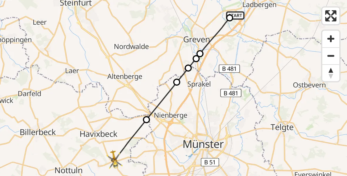 Flugroute Ambulanzhubschrauber Christoph  Westfalen-ADAC - Havixbeck, 06 Februar 2026, 16:53